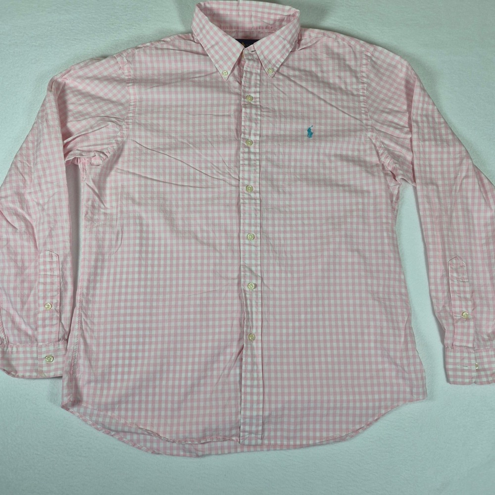 Polo Ralph Lauren Button Down Shirt Mens L Pink Good Gingham Long Sleeve Cotton